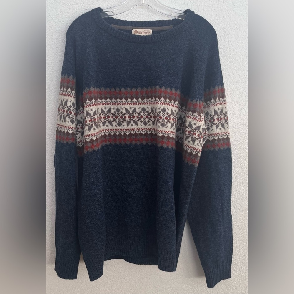 Roundtree & Yorke Outdoor Sweater Men’s XXL Blue Fair Isle Wool Blend‎ Sweater.